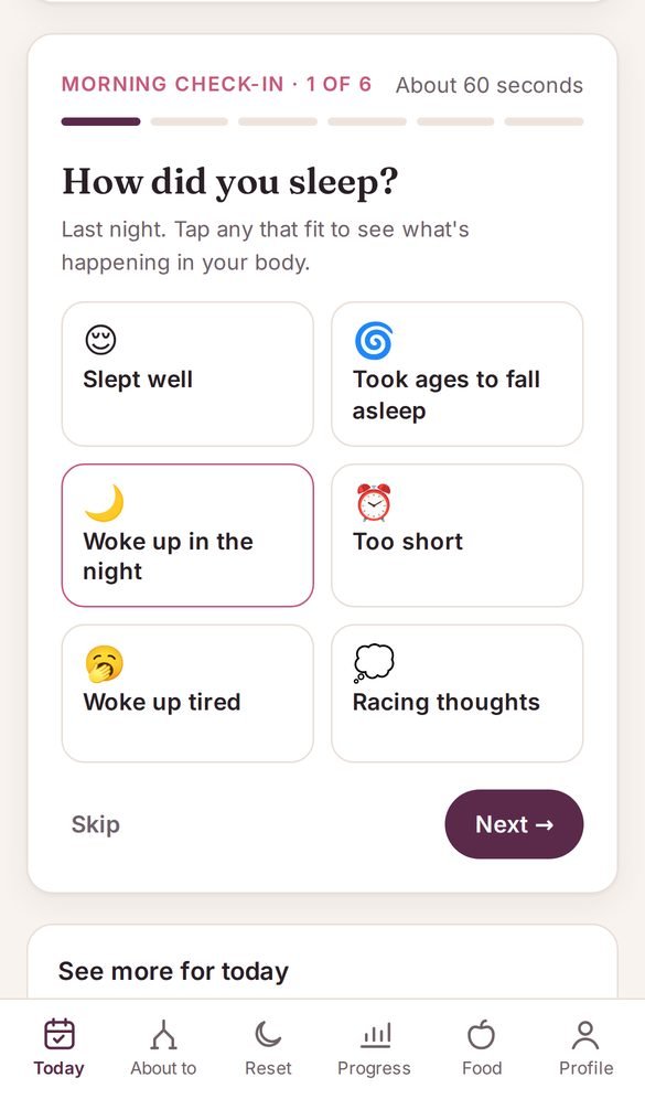 Morning check-in with tap-to-answer sleep options